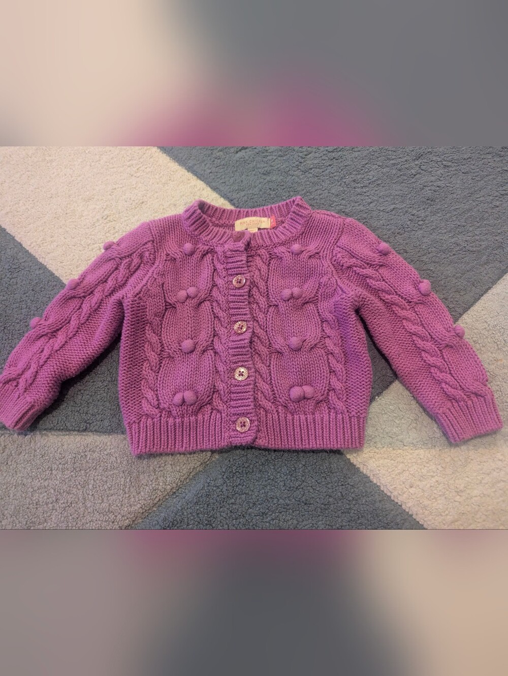 Pink Chicken Purple Knit Pom Pom Cardigan
